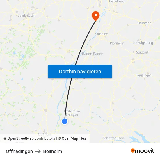 Offnadingen to Bellheim map