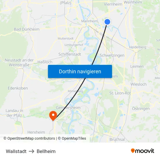 Wallstadt to Bellheim map