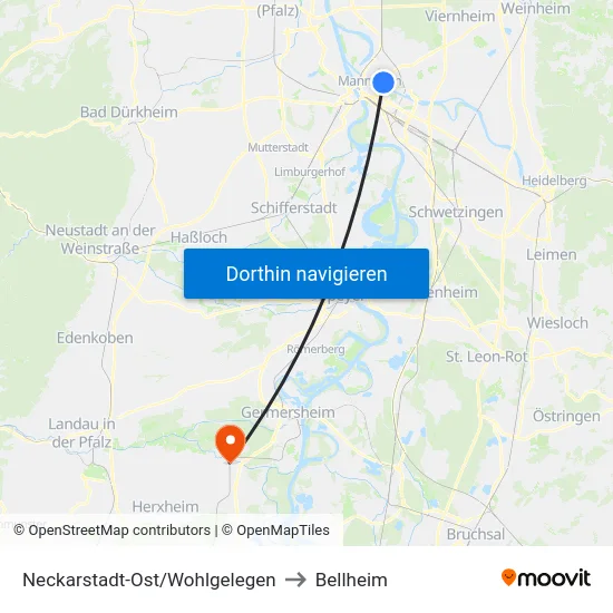 Neckarstadt-Ost/Wohlgelegen to Bellheim map