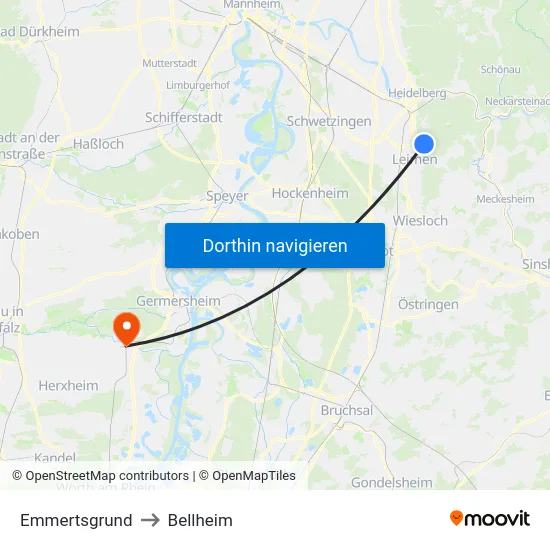 Emmertsgrund to Bellheim map