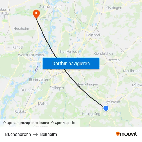 Büchenbronn to Bellheim map