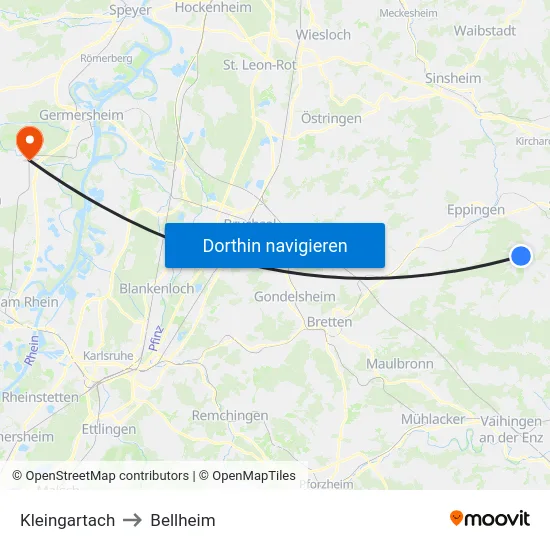 Kleingartach to Bellheim map