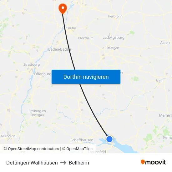 Dettingen-Wallhausen to Bellheim map