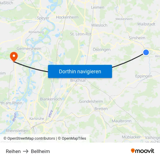Reihen to Bellheim map