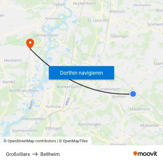 Großvillars to Bellheim map