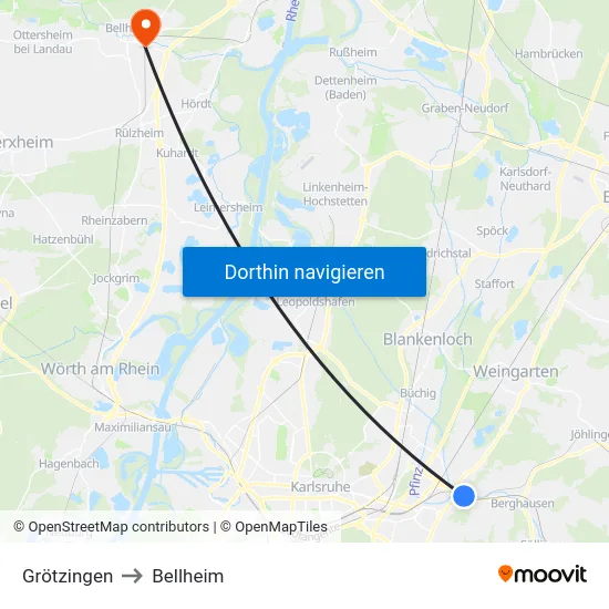 Grötzingen to Bellheim map