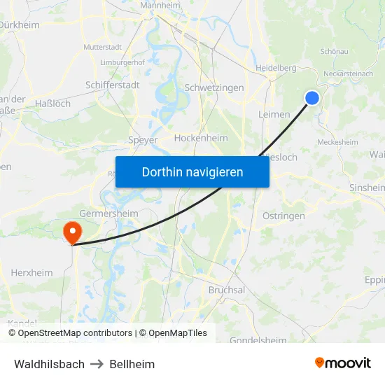 Waldhilsbach to Bellheim map