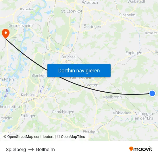 Spielberg to Bellheim map