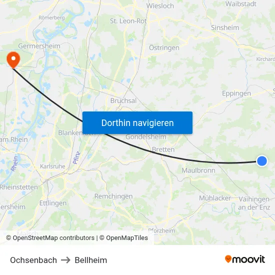 Ochsenbach to Bellheim map