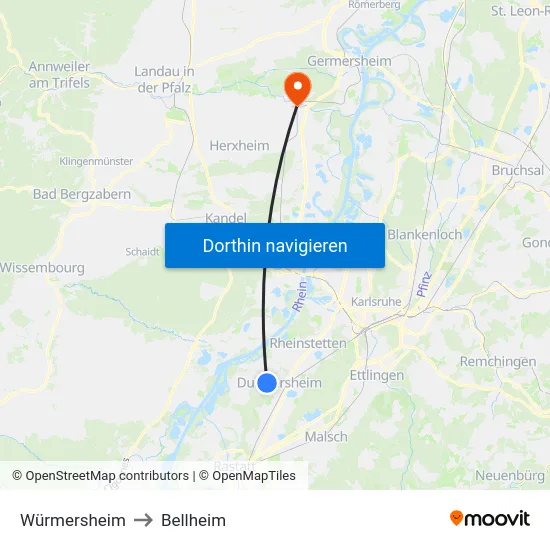 Würmersheim to Bellheim map