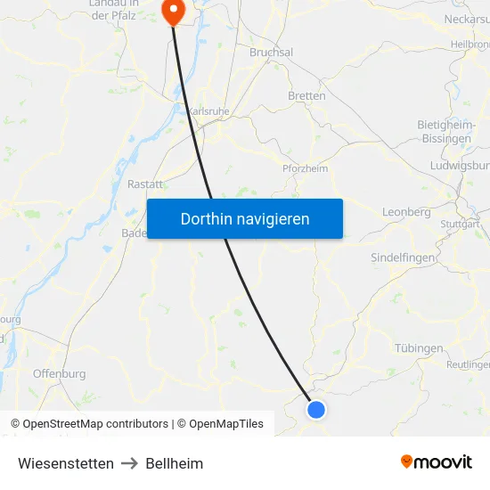 Wiesenstetten to Bellheim map