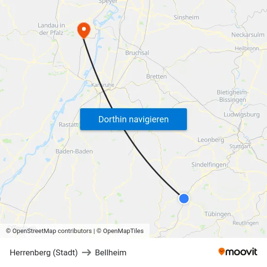 Herrenberg (Stadt) to Bellheim map