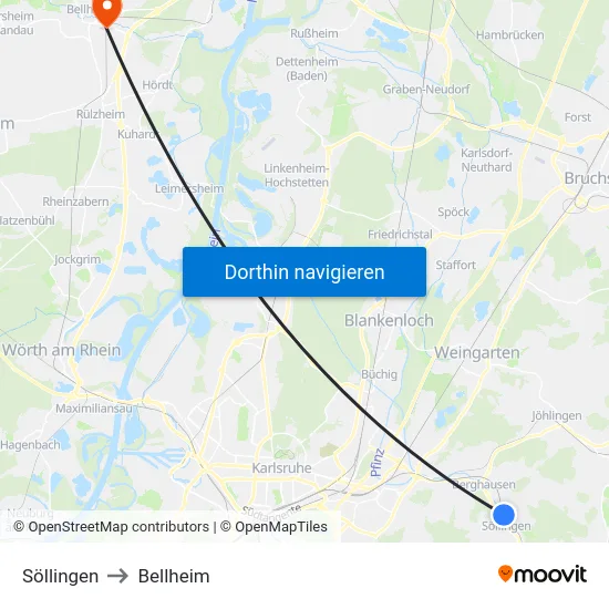 Söllingen to Bellheim map