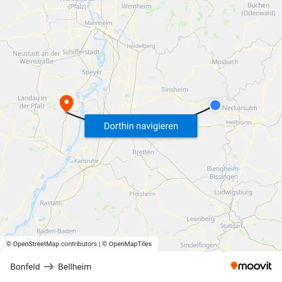 Bonfeld to Bellheim map