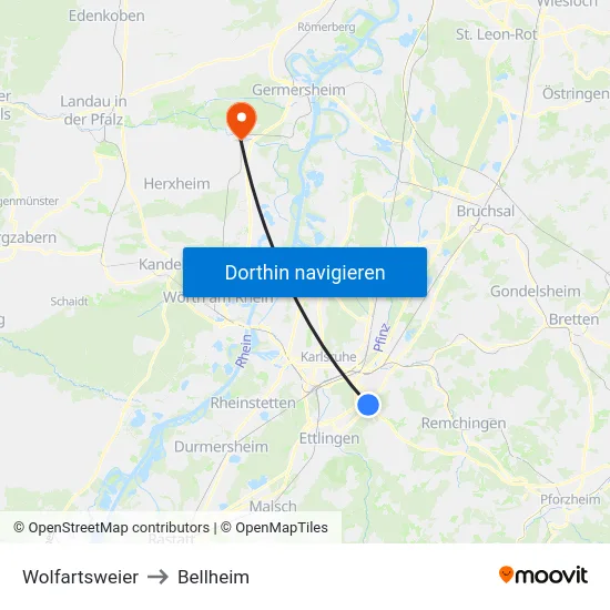 Wolfartsweier to Bellheim map