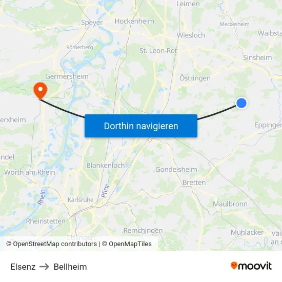 Elsenz to Bellheim map
