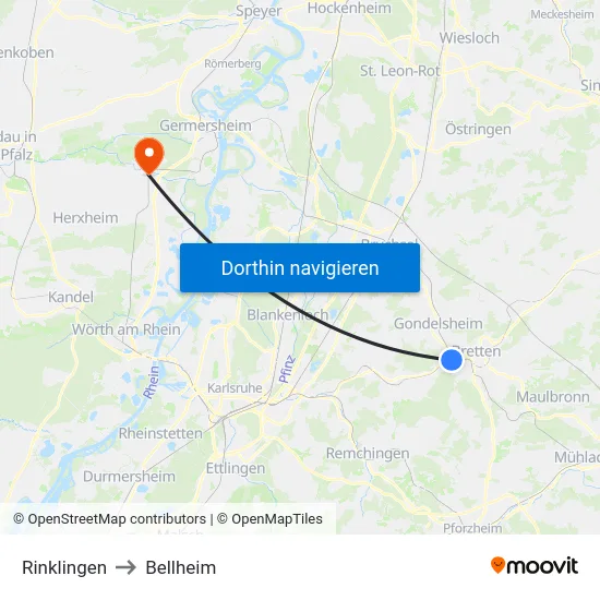 Rinklingen to Bellheim map