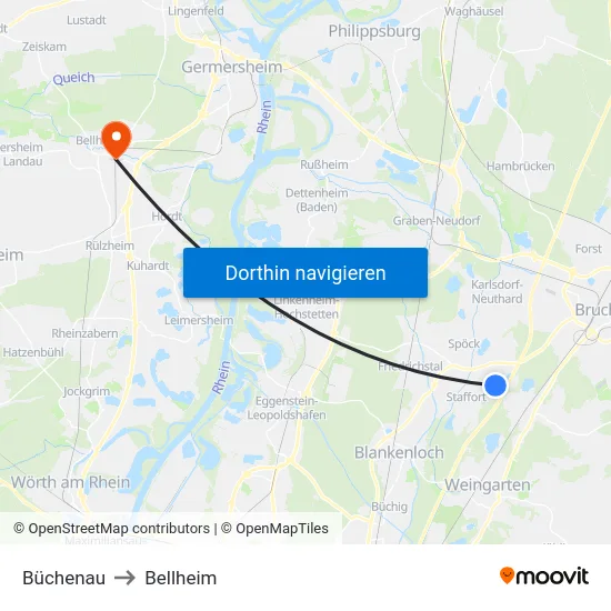 Büchenau to Bellheim map