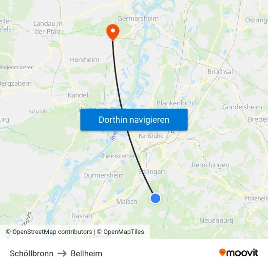 Schöllbronn to Bellheim map