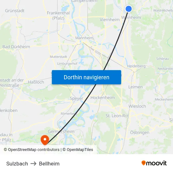 Sulzbach to Bellheim map