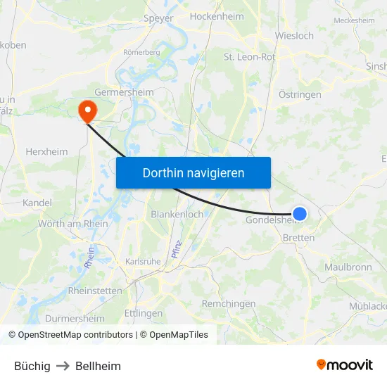 Büchig to Bellheim map
