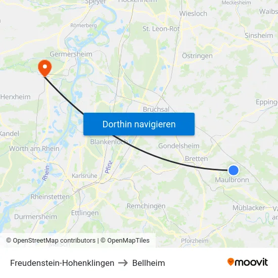 Freudenstein-Hohenklingen to Bellheim map