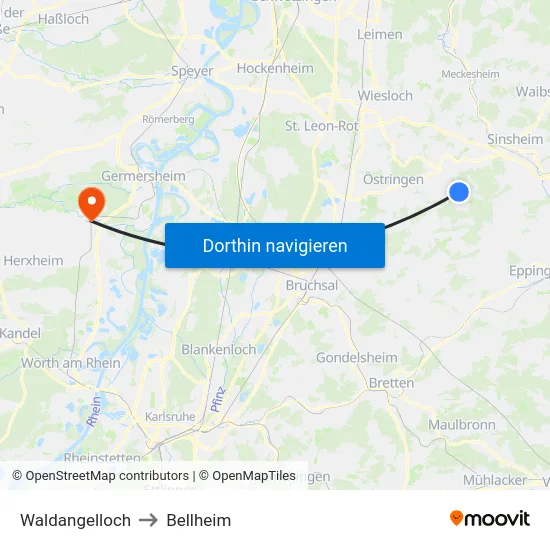Waldangelloch to Bellheim map
