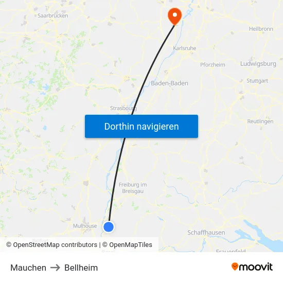 Mauchen to Bellheim map