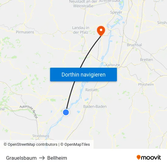 Grauelsbaum to Bellheim map