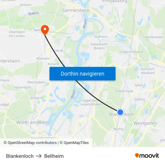 Blankenloch to Bellheim map