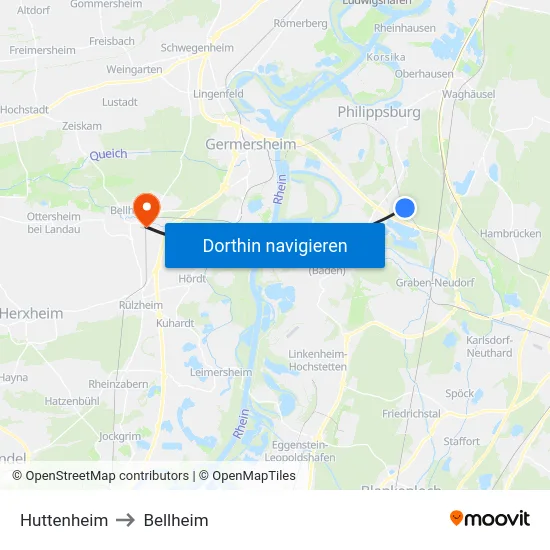 Huttenheim to Bellheim map