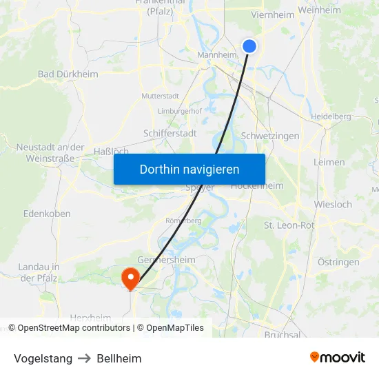 Vogelstang to Bellheim map
