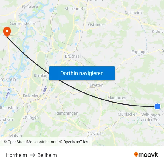 Horrheim to Bellheim map