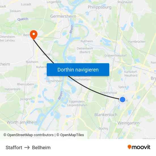 Staffort to Bellheim map