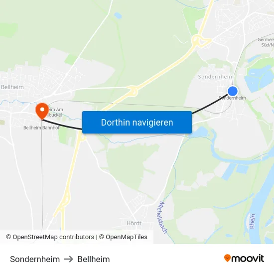 Sondernheim to Bellheim map