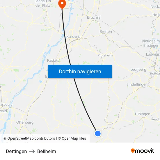 Dettingen to Bellheim map