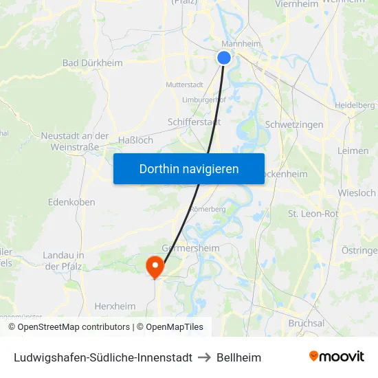 Ludwigshafen-Südliche-Innenstadt to Bellheim map