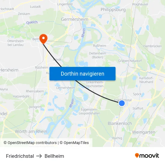 Friedrichstal to Bellheim map