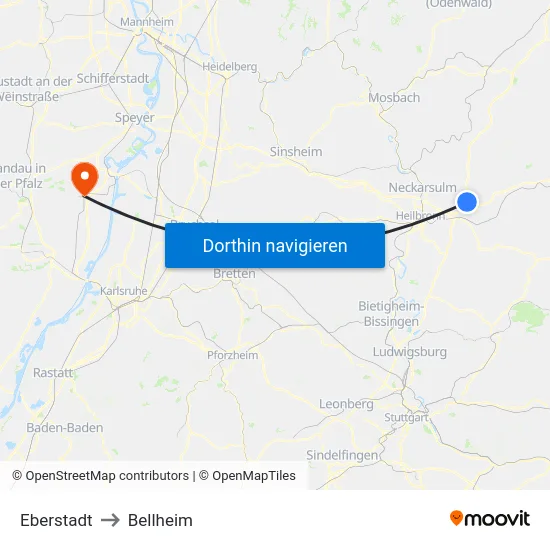 Eberstadt to Bellheim map