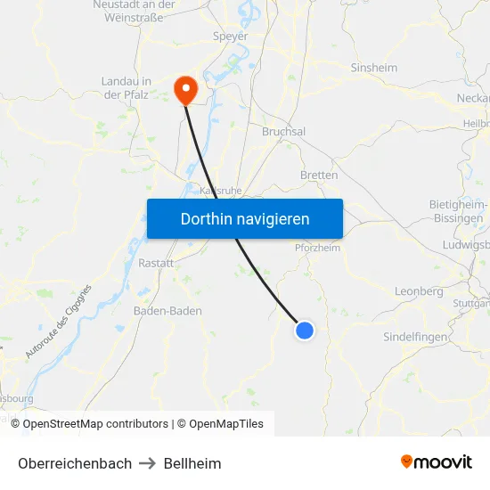Oberreichenbach to Bellheim map