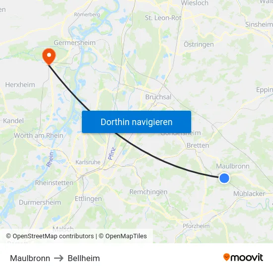 Maulbronn to Bellheim map