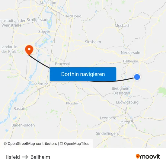 Ilsfeld to Bellheim map