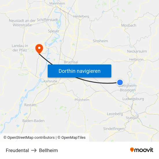 Freudental to Bellheim map