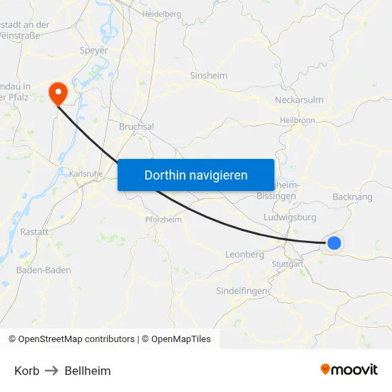 Korb to Bellheim map