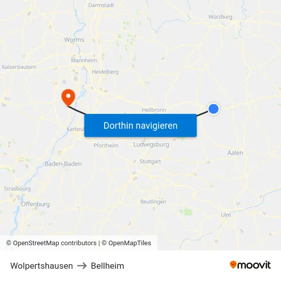 Wolpertshausen to Bellheim map