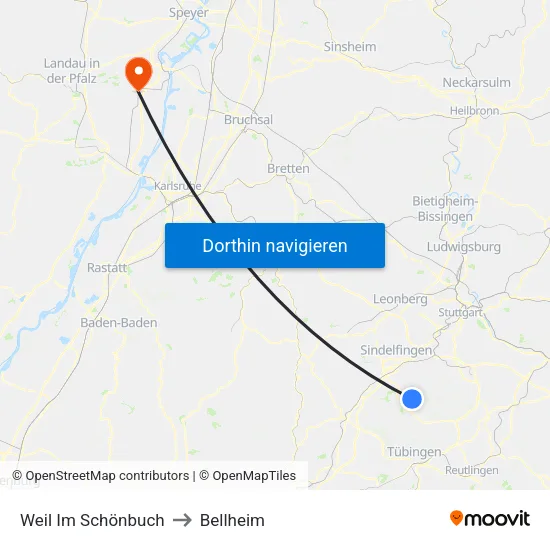 Weil Im Schönbuch to Bellheim map