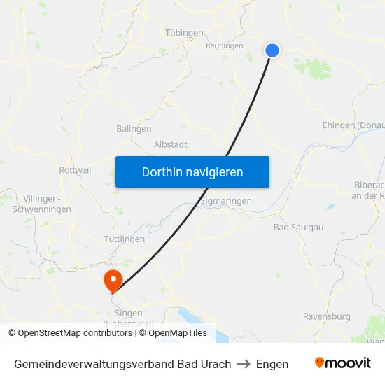 Gemeindeverwaltungsverband Bad Urach to Engen map