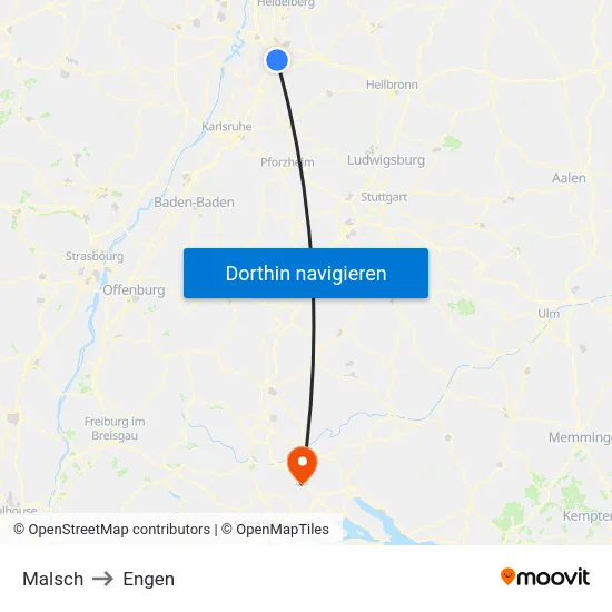 Malsch to Engen map