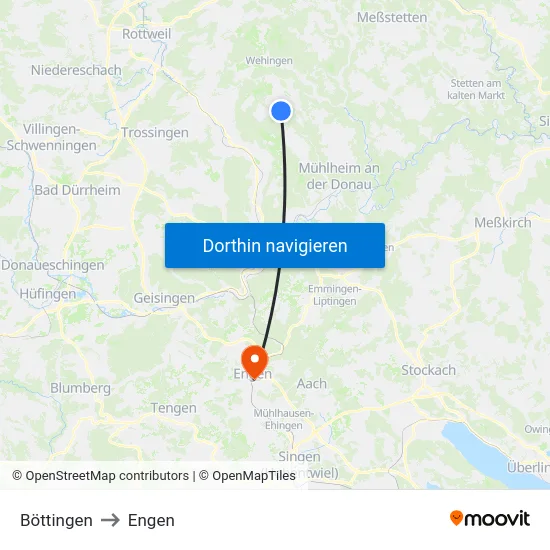 Böttingen to Engen map