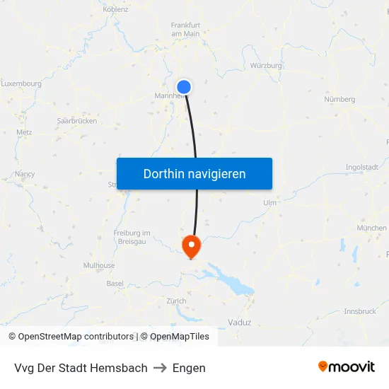 Vvg Der Stadt Hemsbach to Engen map
